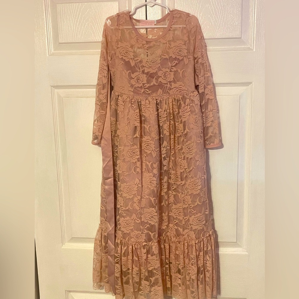 Blush color rose lace dress